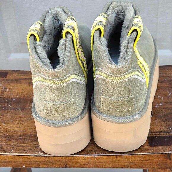 UGG Platform Tsman Braid Ultra Mini Suede shearling Lined Boots size 10 in Olive - Picture 8 of 11